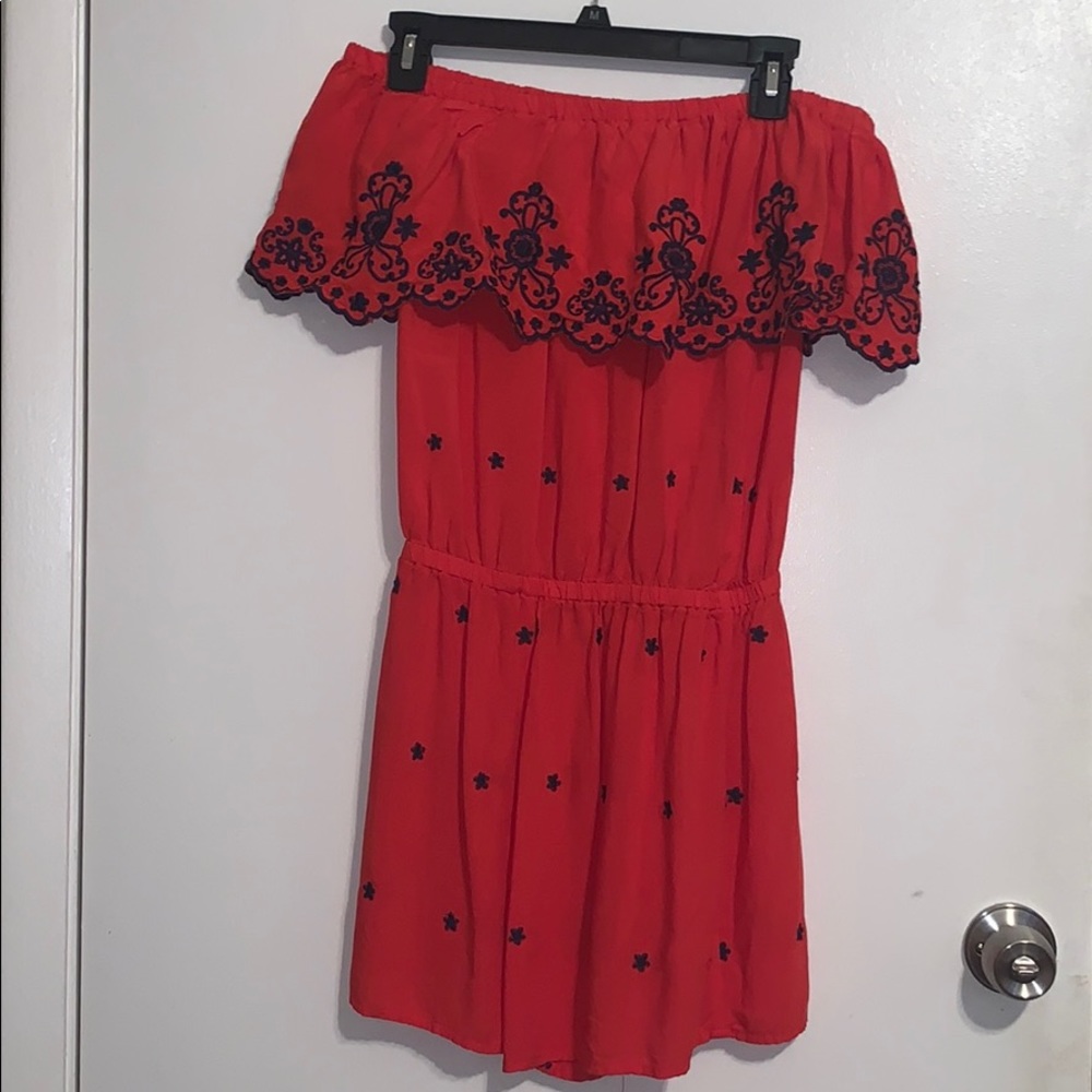 Red Off the Shoulder Romper